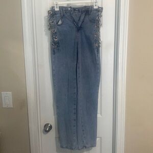 Fashion Nova jeans with side cuts chains